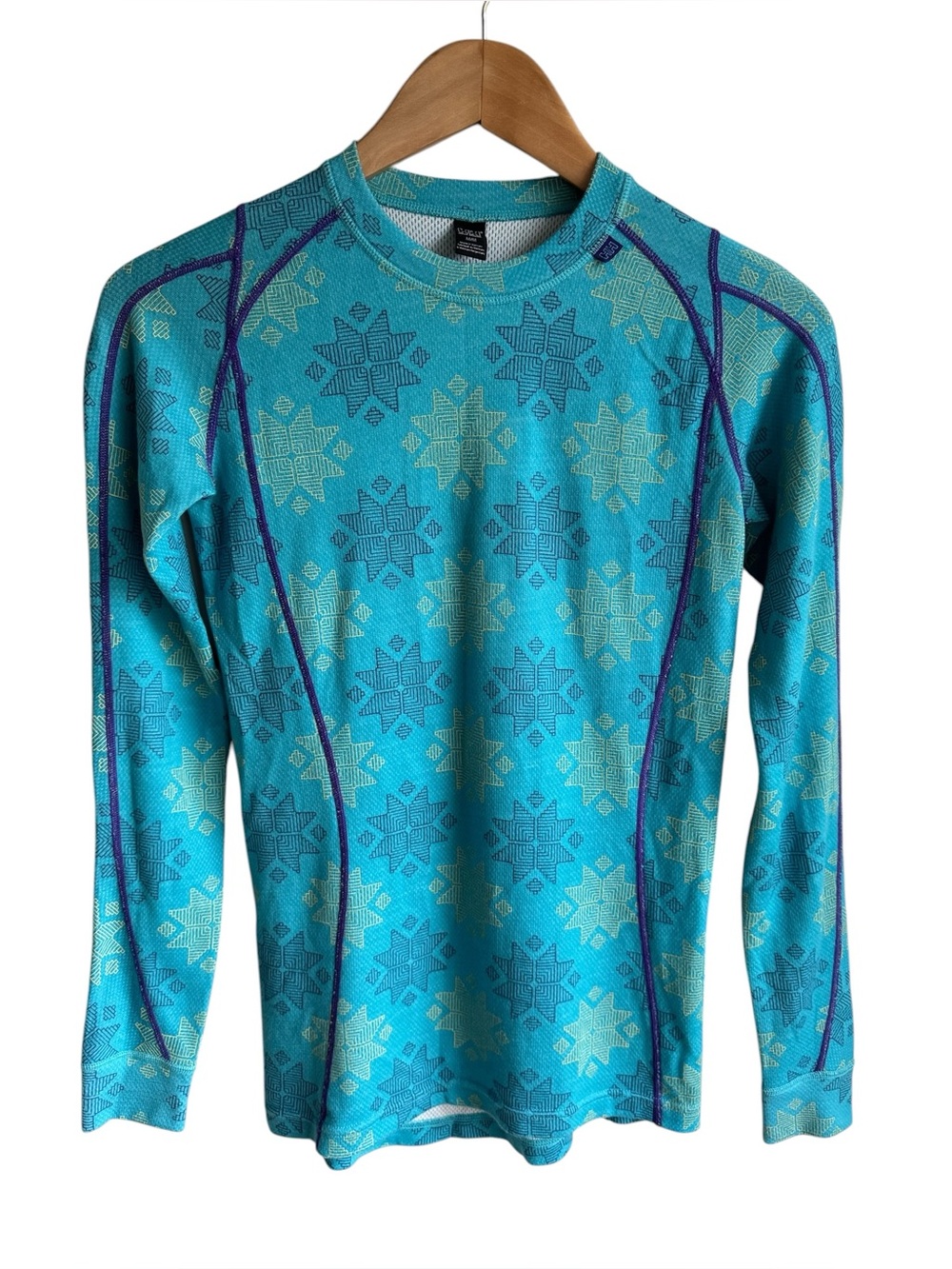 Helly Hansen Merino Blend Athletic Top Women M Blue Crewneck Long Sleeve Shirt